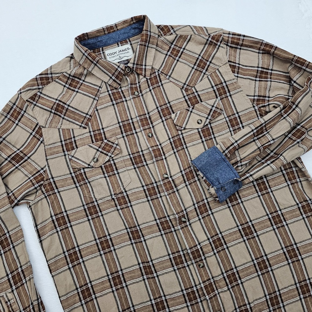 Cody James Shirt Mens XL Brown‎ Plaid Pearl Snap Flannel Cowboy Western